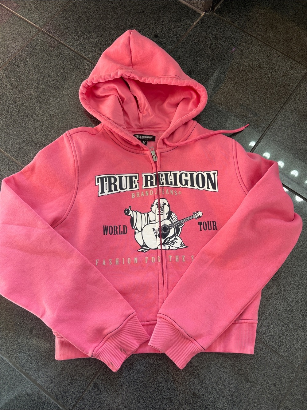 True Religion Women’s' Bright Pink Zip Hoodie with Front Graphic